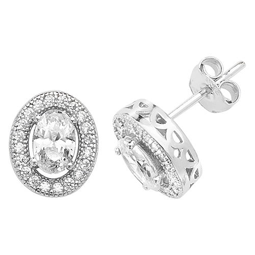 Oval Stud Earrings with Halo
