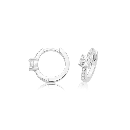 Silver Rhodium Plated CZ Hoops