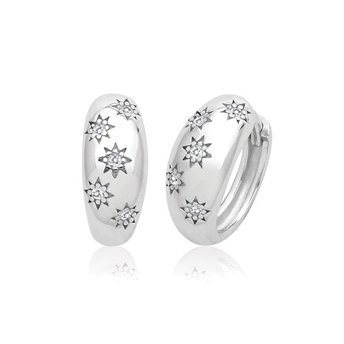STERLING SILVER RHODIUM PLATED STAR HOOPS