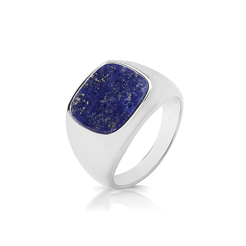 SILVER TRIPLE PLATED CUSHION LAPIS SIGNET RING