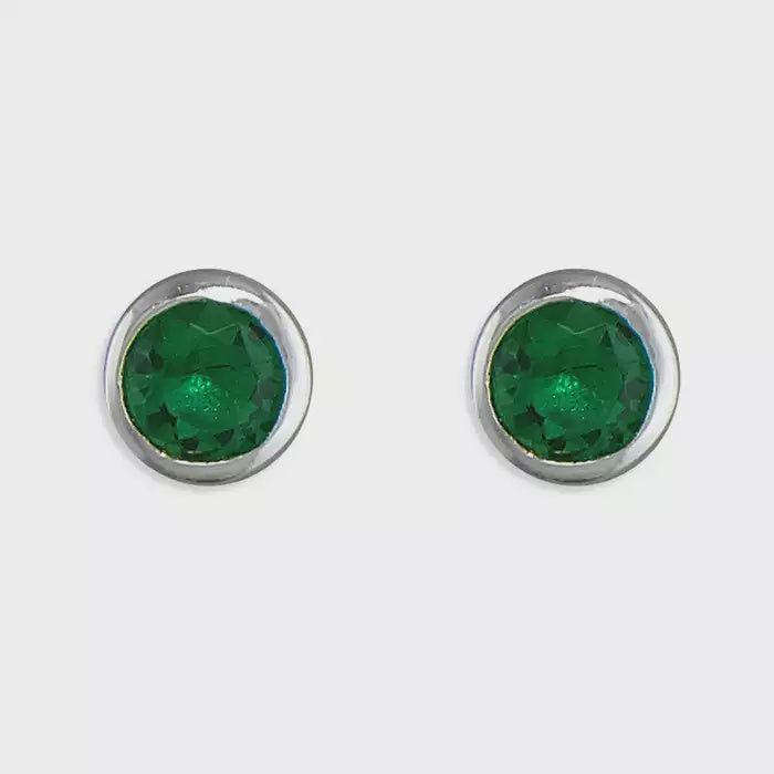 May birthstone rubover cubic zirconia stud earrings