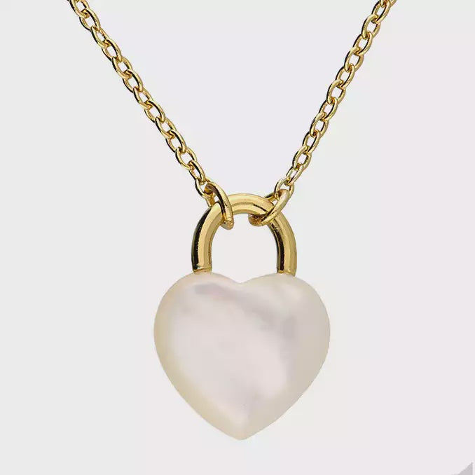 Yellow gold plated trace chain with Mother of Pearl heart Necklace