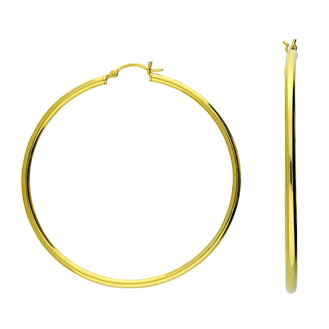 Sterling Silver 60mm Yellow gold plated tube hoop earrings