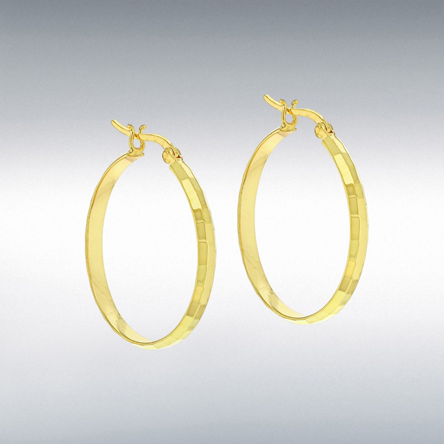 Sterling Silver Yellow Gold Plated 3mm Tube 30mm Diamond Cut Hoop Creole Earrings