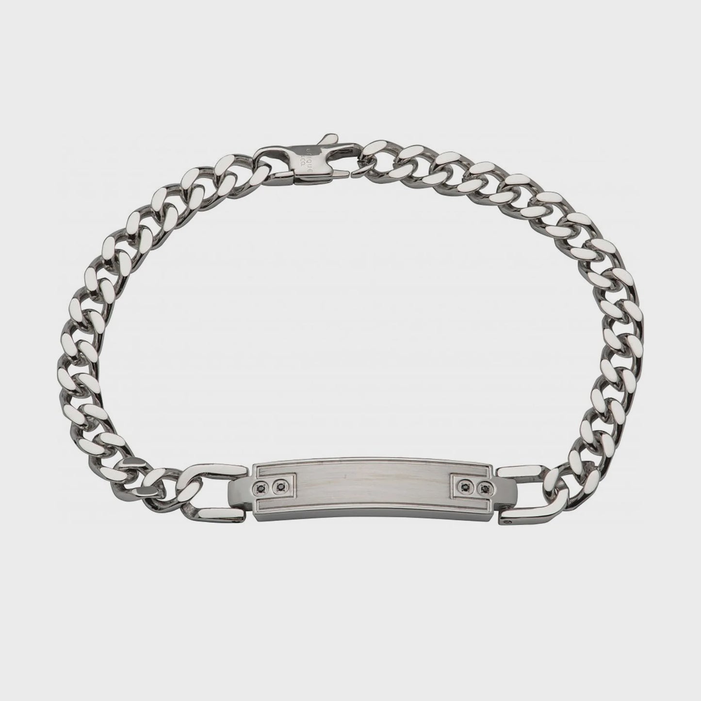 Curb Chain with Matte and Polished I.D Panel, Black Stones