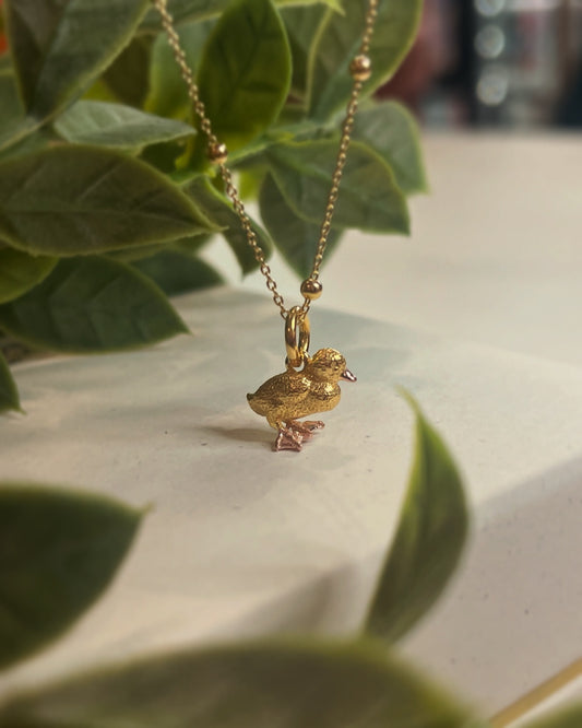 Gold Plated Duckling on Beaded chain Necklace