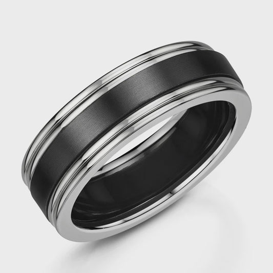 Zedd Ring Black Zirconia and Silver with Matte Centre