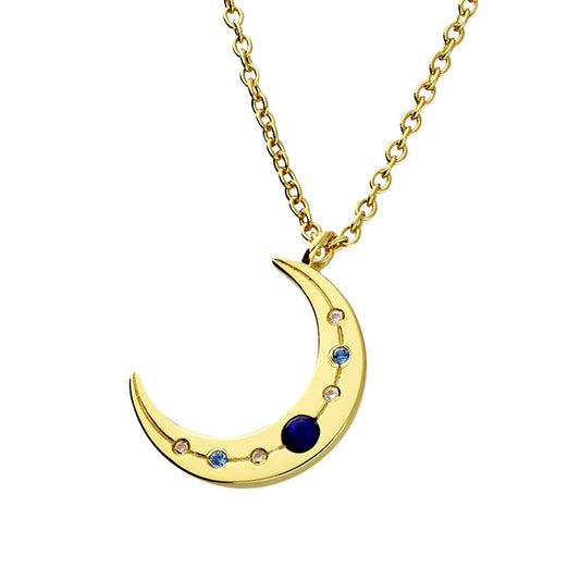 Sterling Silver 18ct gold plated moon necklace with lapis lazuli