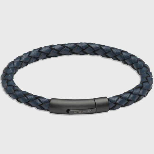 Navy Leather Bracelet with Matte Black Clasp 21cm