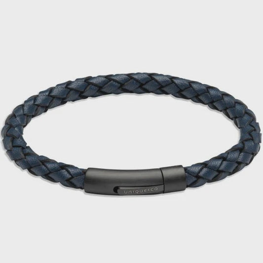 Navy Leather Bracelet with Matte Black Clasp 21cm