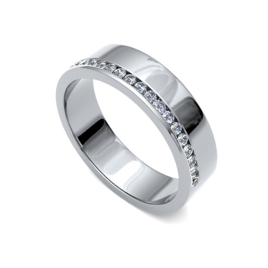 18ct White Gold Natural Diamond offset channel wedding band SIZE Q