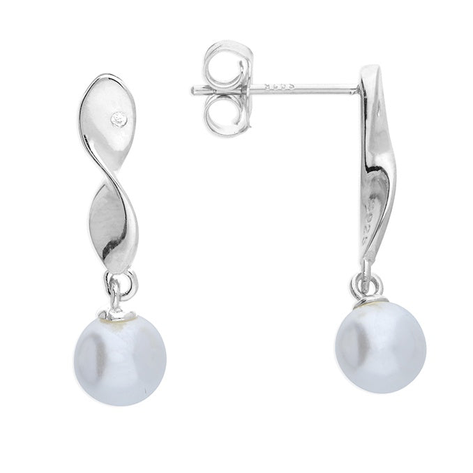 Sterling Silver Twisted Pearl Drop Earrings