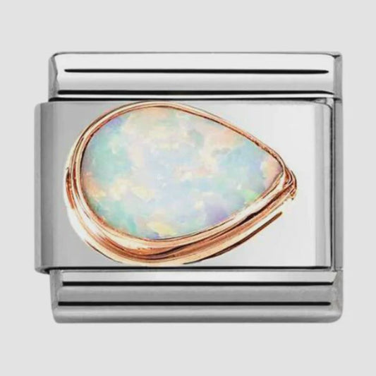 Classic Rose Gold White Opal Right Teardrop Charm