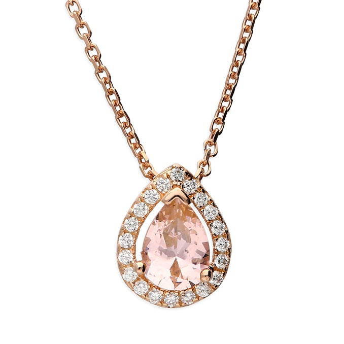 45cm rose gold-plated synthetic morganite and cubic zirconia teardrop halo