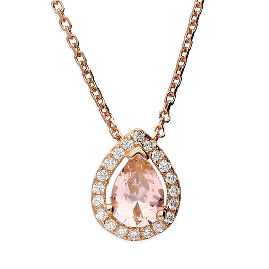 45cm rose gold-plated synthetic morganite and cubic zirconia teardrop halo
