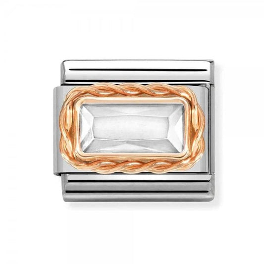 Composable Classic FACETED BAGUETTE WITH RICH SETTING in steel and bonded rose gold (010_White)