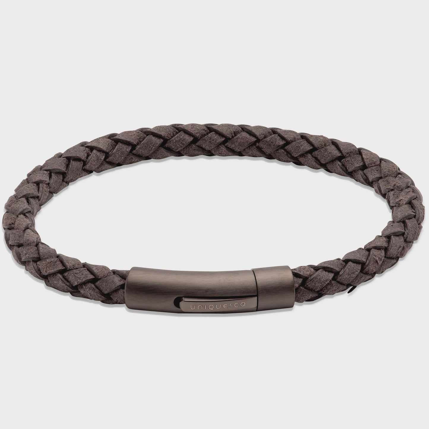 Sesame Leather with Black Edge, Gun Metal Matte and Polished IP Plated Steel Pusher Clasp