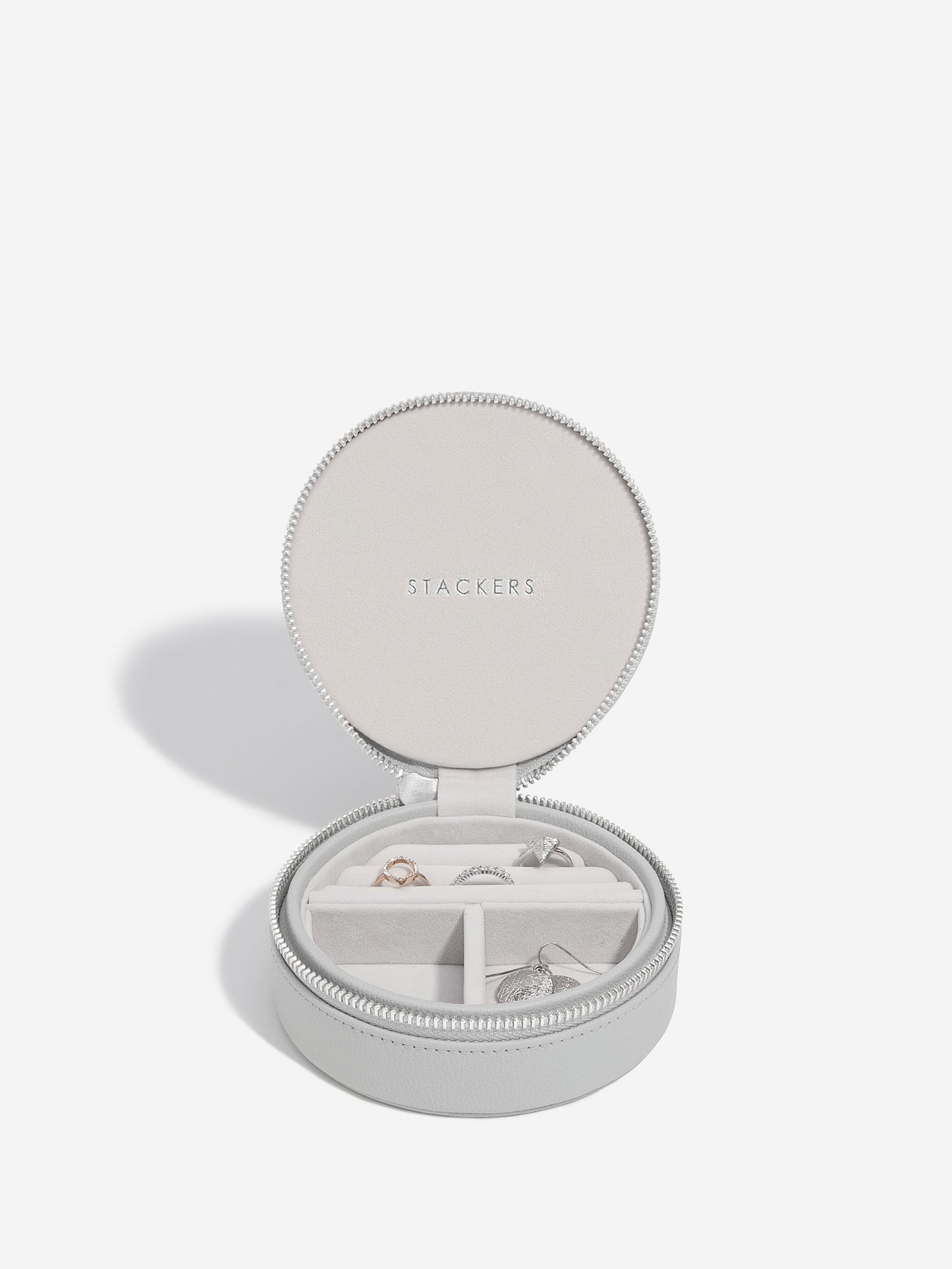 Round Zipped Travel Jewellery Box Grey
