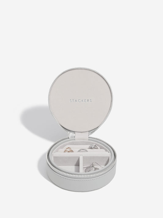 Round Zipped Travel Jewellery Box Grey