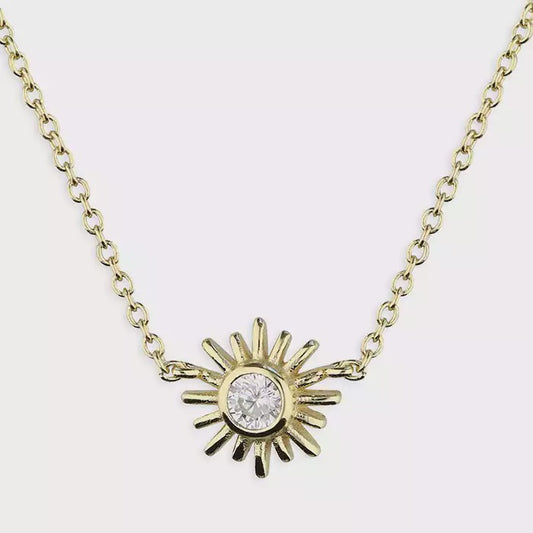 Sterling Silver Necklace - 42-45cm Yellow gold-plated small cubic zirconia sun