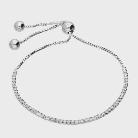 Sterling Silver Bracelet - 24cm Small cubic zirconia tennis slider