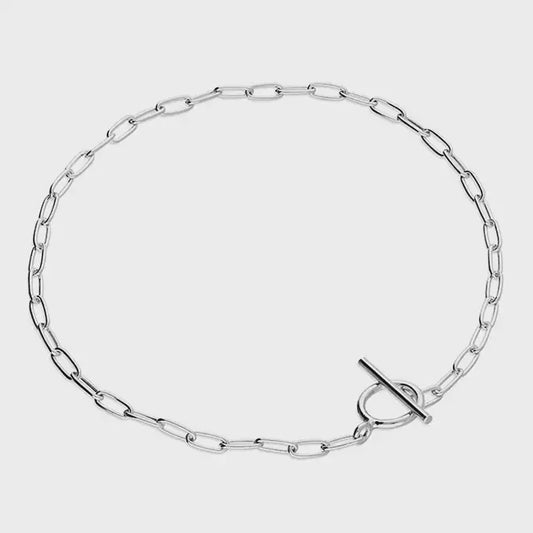 Sterling Silver Bracelet 19.5cm oval open wire paper chain T-bar
