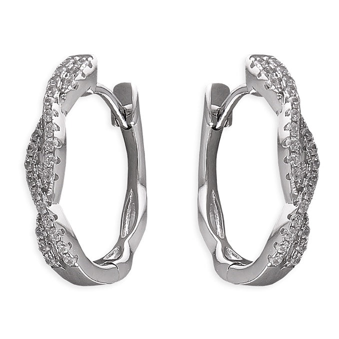 Cubic zirconia entwined wave hinged huggies