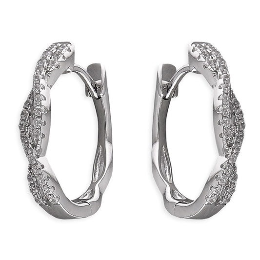Cubic zirconia entwined wave hinged huggies