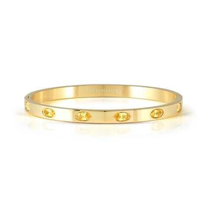 Stainless Steel Yellow Gold Plated Oval YELLOW CZ Bangle