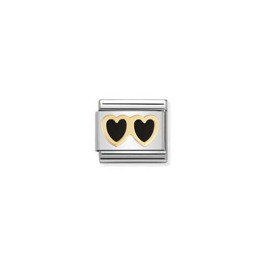 COMPOSABLE Classic LOVE in stainless steel with enamel and bonded yellow gold (04_Black double heart)