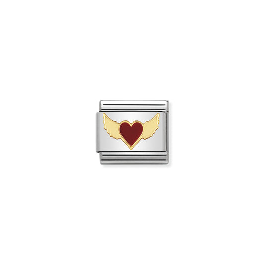 COMPOSABLE Classic LOVE in stainless steel with enamel and bonded yellow gold (45_Red heart with wings)