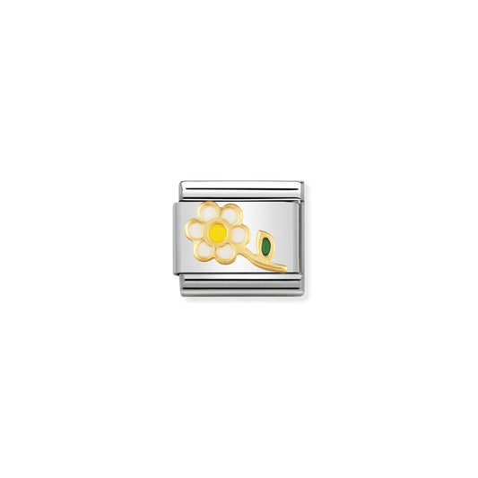 COMPOSABLE Classic NATURE in stainless steel with enamel and bonded yellow gold (05_WHITE flower with stem)