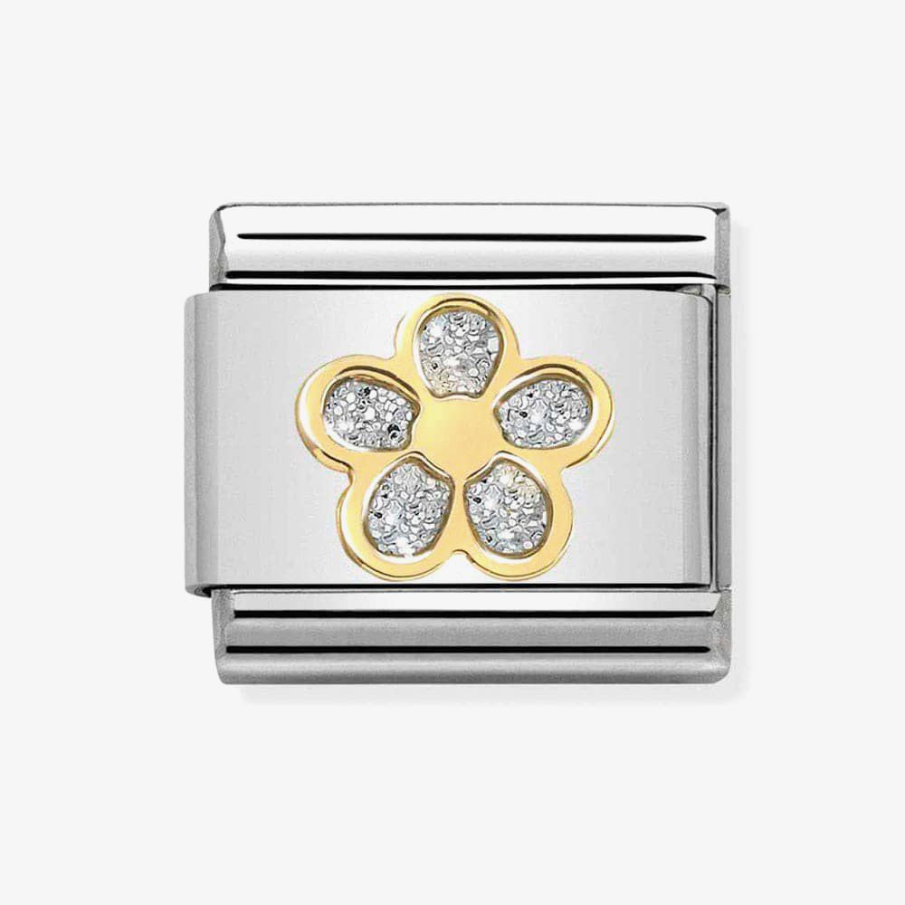 Composable Classic GLITTER SYMBOLS in steel, enamel and bonded yellow gold (06_SILVER flower)