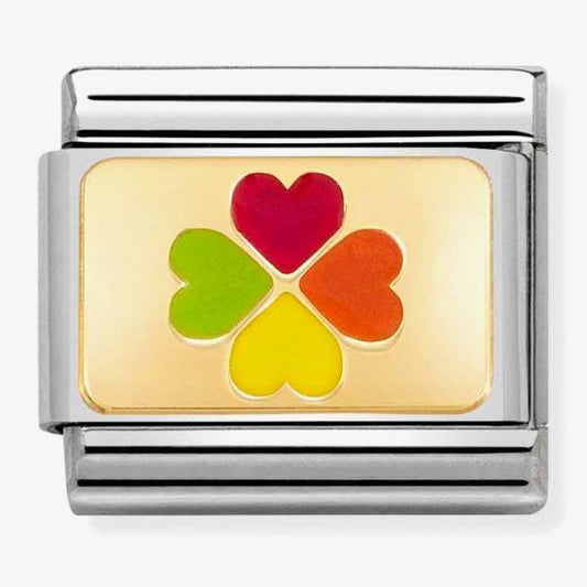 Composable Classic PLATES steel , enamel and bonded yellow gold (21_Rainbow four-leaf clover)