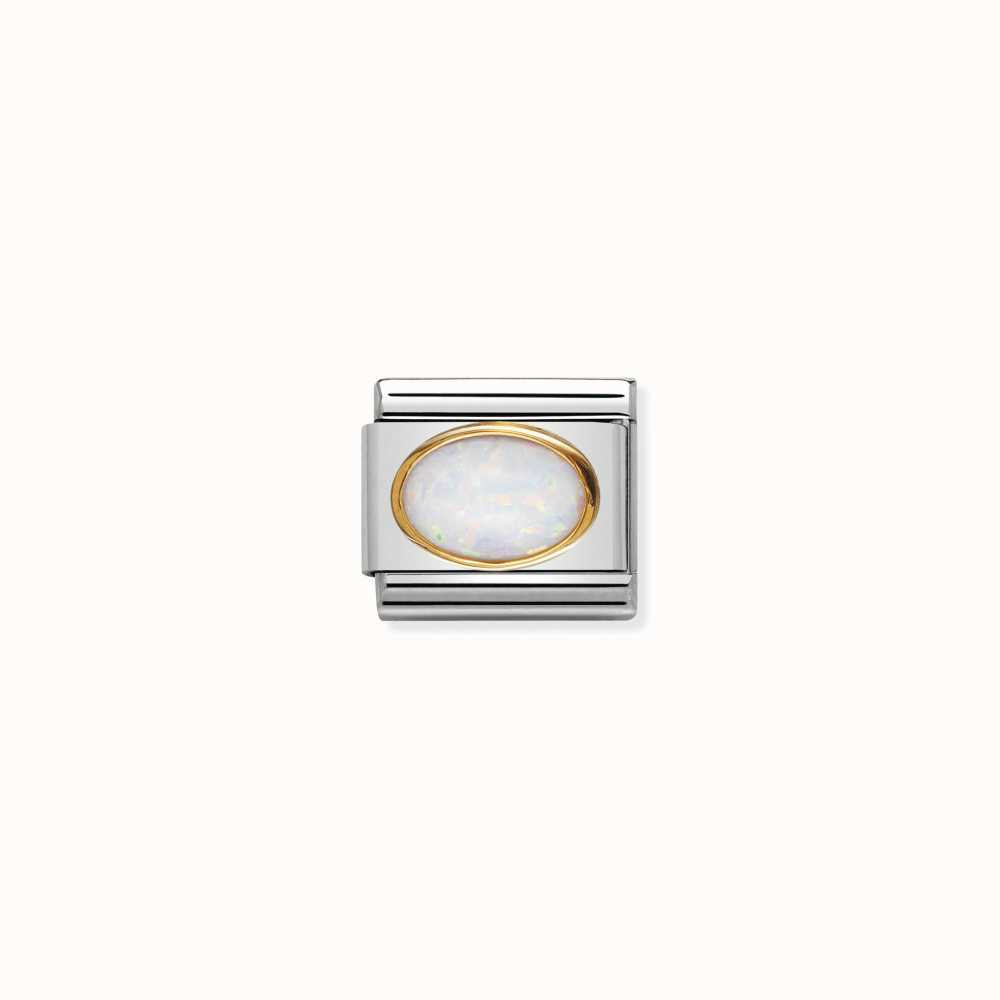 Composable Classic oval hard stones in stainless steel and bonded yellow gold (07_WHITE OPAL)