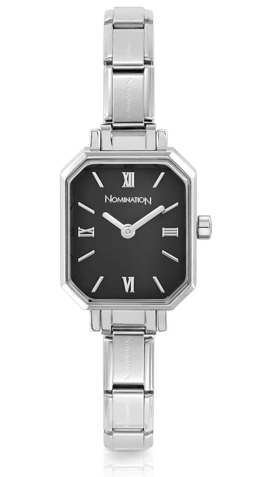 PARIS watch with NEW RECTANGULAR steel strap (012_Black)