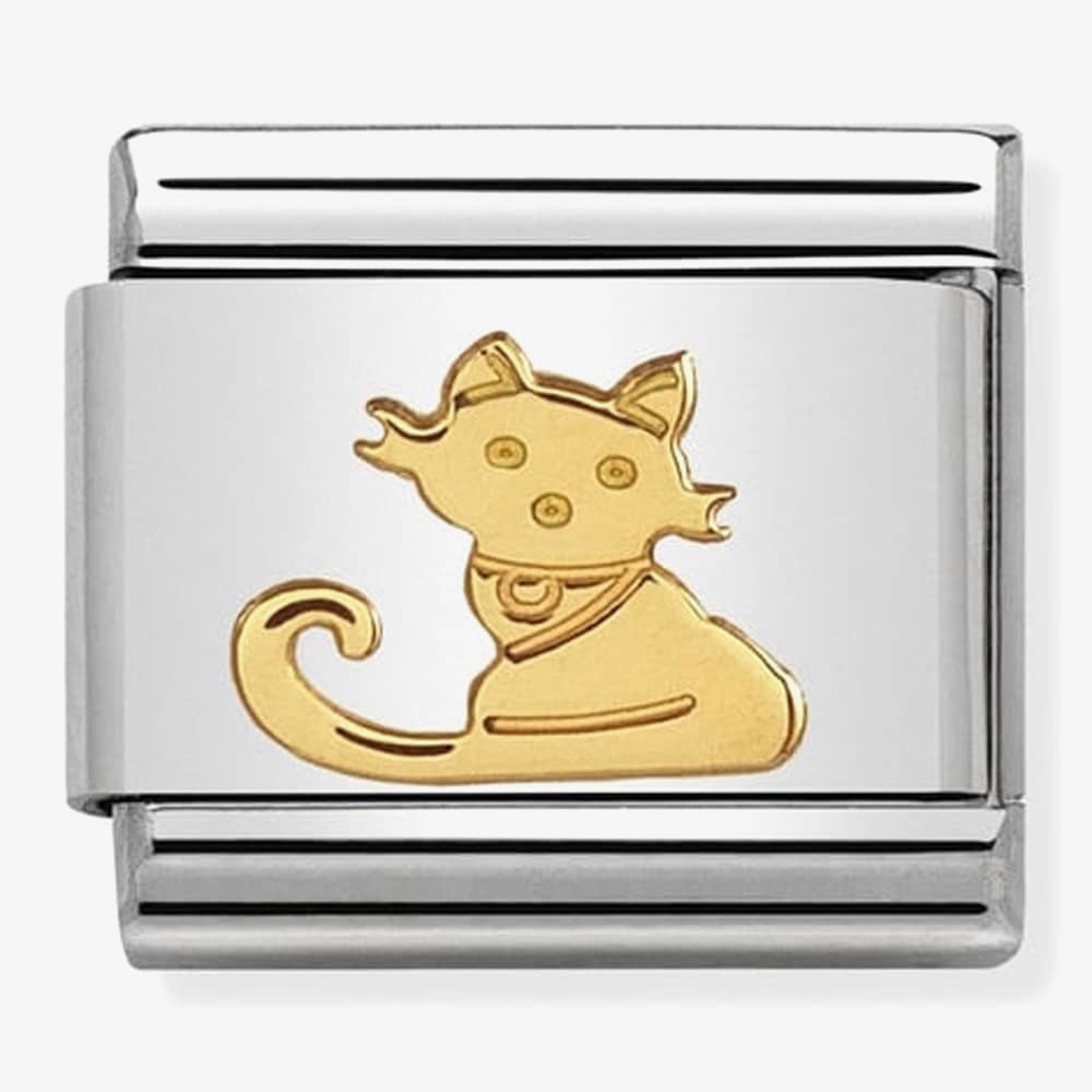 COMPOSABLE Classic ANIMALS (EARTH) in stainless steel with bonded yellow gold (32_Seated Cat)