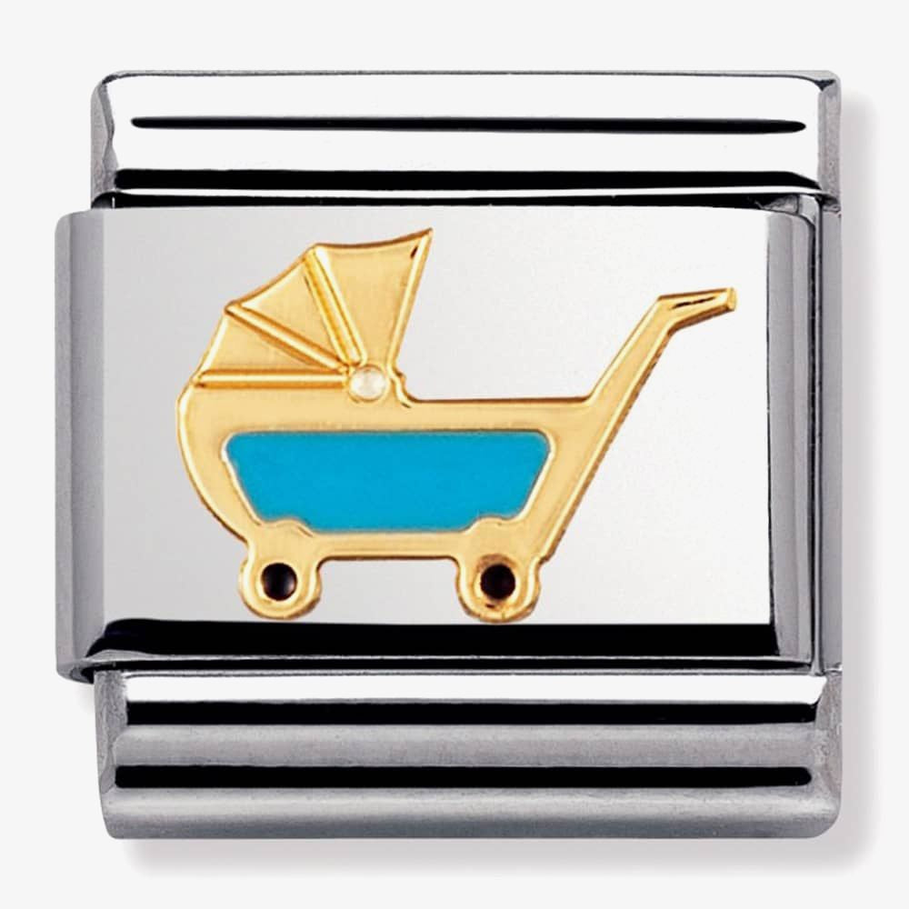 COMPOSABLE Classic DAILY LIFE in stainless steel with enamel and bonded yellow gold (48_Blue Pram)