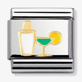 COMPOSABLE Classic DRINKS in stainless steel with enamel and bonded yellow gold (02_Cocktail shaker and glass)