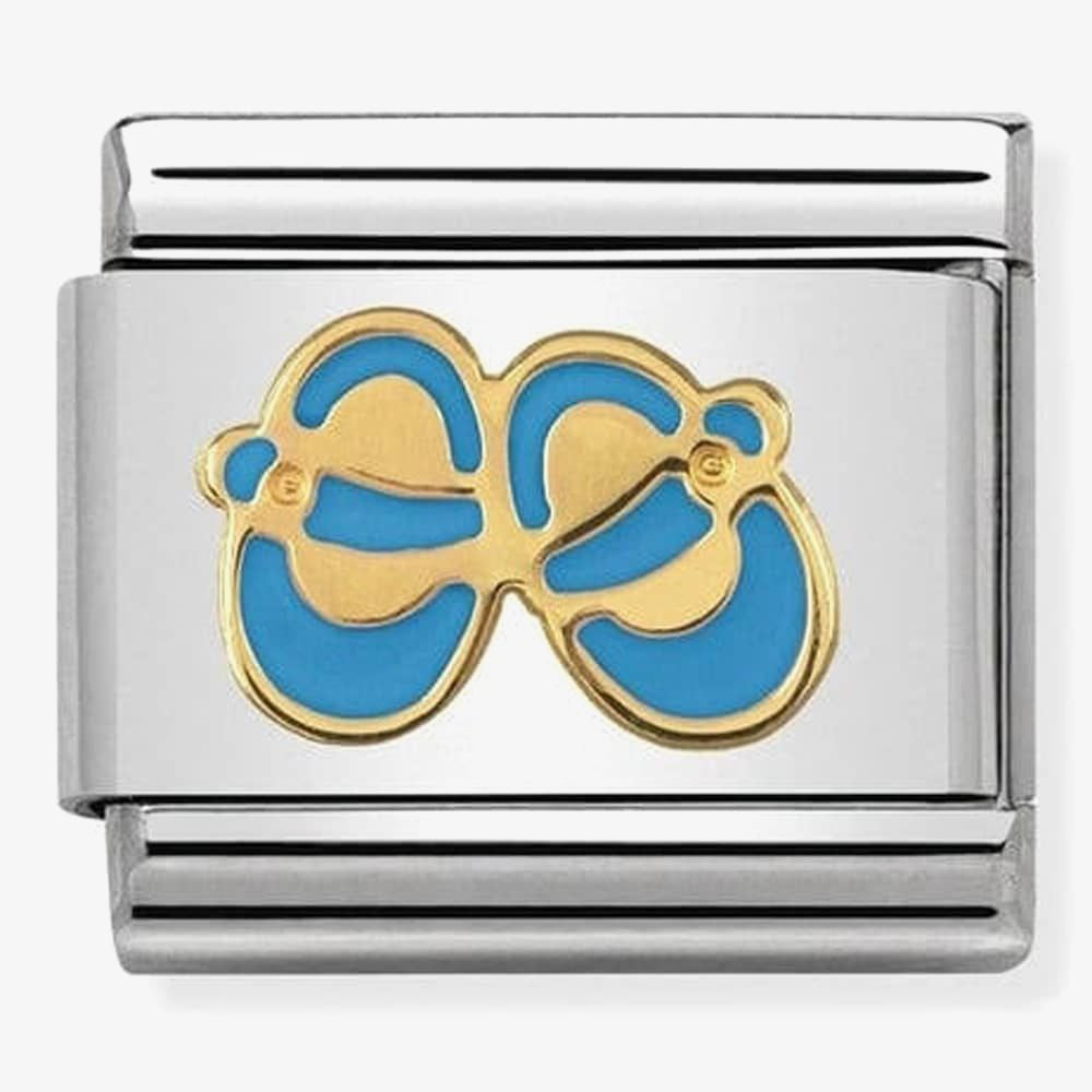 COMPOSABLE Classic 1 DAILY LIFE in stainless steel with enamel and bonded yellow gold (38_Light blue baby shoes)