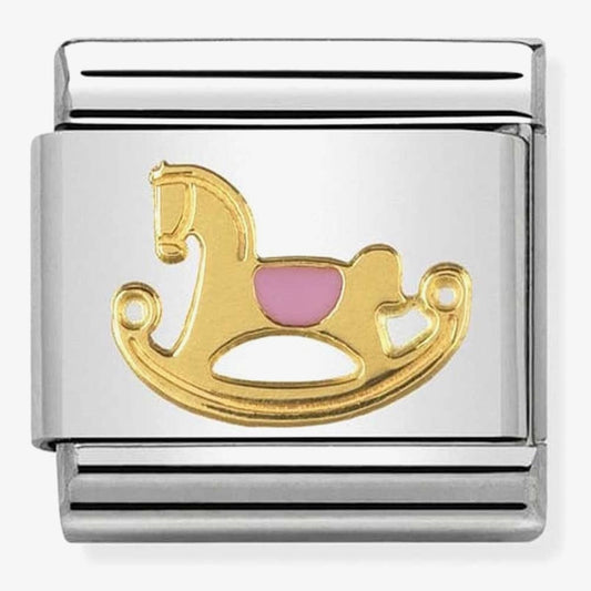 COMPOSABLE Classic 1 DAILY LIFE in stainless steel with enamel and bonded yellow gold (43_Pink rocking horse)