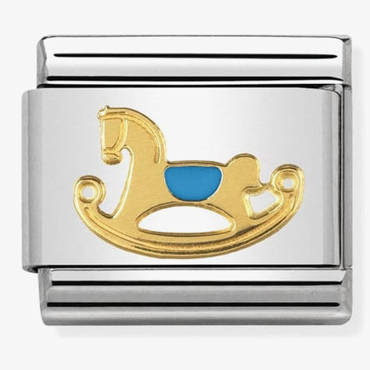 COMPOSABLE Classic 1 DAILY LIFE in stainless steel with enamel and bonded yellow gold (44_Light blue rocking horse)