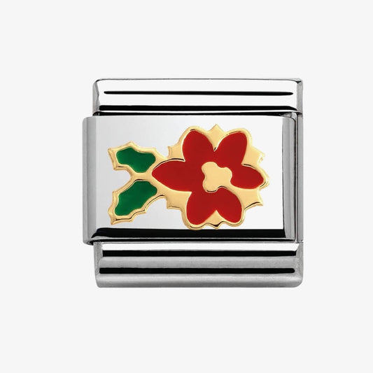 COMPOSABLE Classic CHRISTMAS in stainless steel with enamel and bonded yellow gold (20_Poinsettia flower)