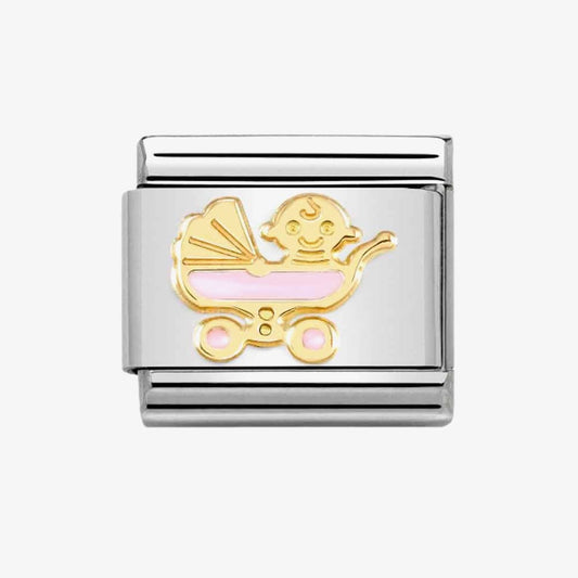 Composable Classic SYMBOLS steel, enamel and bonded yellow gold (60_New pink baby pram)