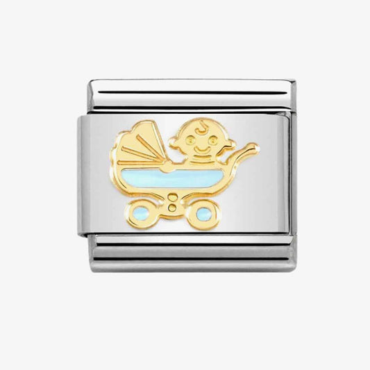 Composable Classic SYMBOLS steel, enamel and bonded yellow gold (61_New light blue baby pram)