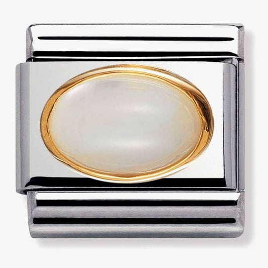 Composable Classic oval hard stones in stainless steel and bonded yellow gold (12_WHITE MOTHER OF PEARL)
