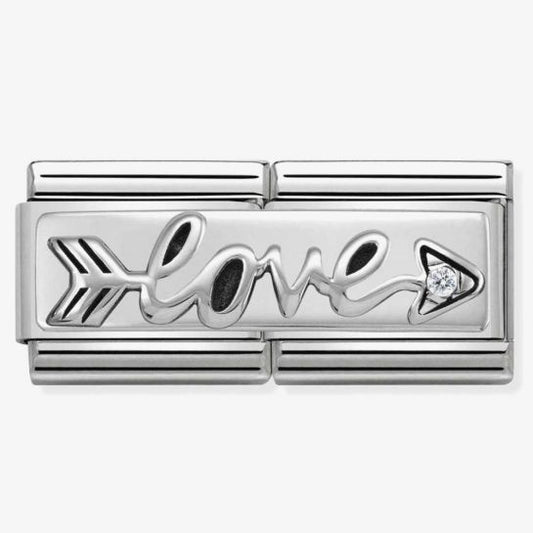 Composable DOUBLE Classic SYMBOLS steel Cub zircon and silver 925 (02_Arrow Love)