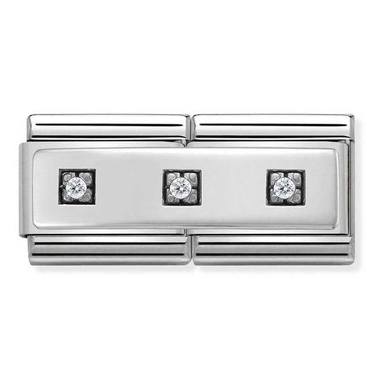 Composable DOUBLE Classic SYMBOLS steel Cub zircon and silver 925 (01_3 Zircons)