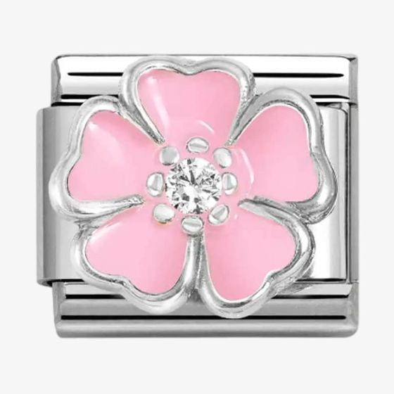 COMPOSABLE CLASSIC LINK, SILVER, BIG PINK FLOWER