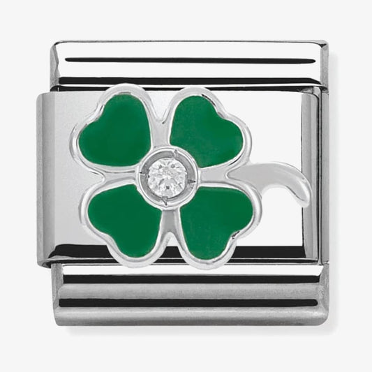 Composable CL SIMBOLS stainless steel, enamel, 1 Cub, Zirc and 925 silver (13_GREEN clover)